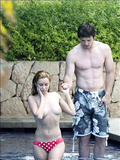 Una Healy topless on the pool (2010)