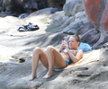 Lara Bingle topless sunbathung on beach (Sydney, 2011)