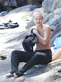 Lara Bingle topless sunbathung on beach (Sydney, 2011)