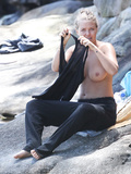 Lara Bingle topless sunbathung on beach (Sydney, 2011)