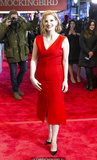 Redhead Jessica Chastain in red dress at red carpet