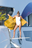 Jennifer Lopez in white swimsuit on a yacht in St. Tropez - September 03, 2019