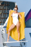 Jennifer Lopez in white swimsuit on a yacht in St. Tropez - September 03, 2019