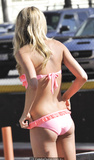 Jennifer Hawkins sexy in pink bikini on a beach in Santa Monica