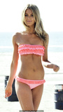 Jennifer Hawkins sexy in pink bikini on a beach in Santa Monica