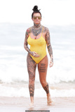 Jemma Lucy pokies in yellow swimsuit on the beach in Sydney - February 28, 2019