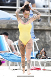 Jemma Lucy pokies in yellow swimsuit on the beach in Sydney - February 28, 2019