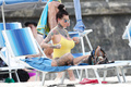 Jemma Lucy pokies in yellow swimsuit on the beach in Sydney - February 28, 2019