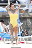 Jemma Lucy pokies in yellow swimsuit on the beach in Sydney - February 28, 2019