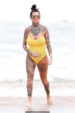 Jemma Lucy pokies in yellow swimsuit on the beach in Sydney - February 28, 2019