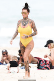 Jemma Lucy pokies in yellow swimsuit on the beach in Sydney - February 28, 2019