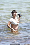Jackie Cruz cleavage in white bikini on the beach in Miami Beach - April 28 2019