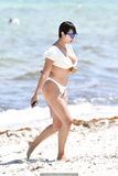 Jackie Cruz cleavage in white bikini on the beach in Miami Beach - April 28 2019
