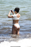 Jackie Cruz cleavage in white bikini on the beach in Miami Beach - April 28 2019