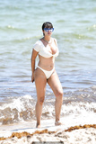 Jackie Cruz cleavage in white bikini on the beach in Miami Beach - April 28 2019