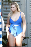Iskra Lawrence in a bikini on the set of a photoshoot at Miami Beach - March