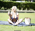 Busty blonde Courtney Stodden - bikinis, a dog and a blunt in a park in LA -