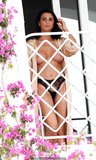 Claudia Galanti nude boobs on the balcony of a hotel in Porto Cervo, Sardinia -