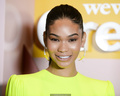 Chanel Iman in short lemon dress, shows her long legs