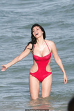 Brittny Gastineau areola slip in red monokini