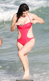 Brittny Gastineau areola slip in red monokini