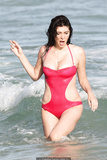 Brittny Gastineau areola slip in red monokini