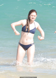 Bonnie Wright in blue bikini on a beach in Sydney - 12 April, 2016