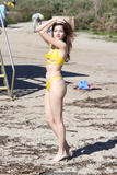 Blanca Blanco underboobs in yellow bikini on a beach in Malibu - January 22,