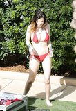 Bella Thorne in red bikini with Dani in black at the pool in Miami - March 13,