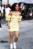 Becky G in yellow dress on the set of a music video in Miami - July 30, 2019