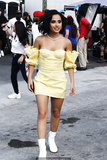 Becky G in yellow dress on the set of a music video in Miami - July 30, 2019