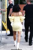 Becky G in yellow dress on the set of a music video in Miami - July 30, 2019