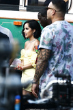 Becky G in yellow dress on the set of a music video in Miami - July 30, 2019