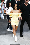 Becky G in yellow dress on the set of a music video in Miami - July 30, 2019