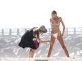 Anja Rubik topless at Miami Beach during photoshoot