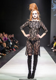 Redhead Anette Maria Rennit braless in see through top and dress runway photos