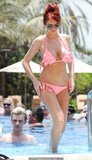 Amy Childs cleavage in pink and brown bikinis