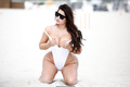 Anastasia Kvitko sexy curves in white swimsuit at the beach in Miami - Janaury