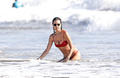 Alessandra Ambrosio in red bikini on a beach in Malibu - August 31, 2019