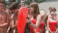 Alexandra Paul in red swimsuit at Baywatch Season 3 (1992-1993)