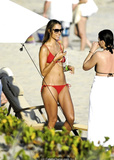Aleksandra Nikolic Melnichenko sexy in red bikini in St Barth