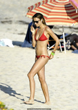Aleksandra Nikolic Melnichenko sexy in red bikini in St Barth