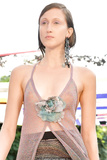 Anna Cleveland walks the runway in see through top