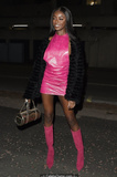 Leomie Anderson in pink mini dress at Bankside Hotel in London - December 09,