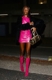 Leomie Anderson in pink mini dress at Bankside Hotel in London - December 09,