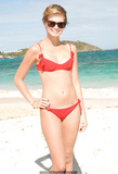 Sara Paxton cameltoe in red bikini on a beach in Netherlands Antilles