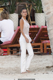 Bella Hadid braless in see through top at the beach in St. Barts - December 08,