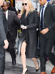 Jennifer Lawrence arriving at The Late Show with Stephen Colbert in NYC -