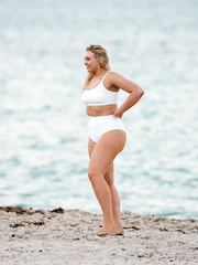 Iskra Lawrence in white bikini during a photoshoot at Miami Beach - March 25,