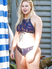 Iskra Lawrence in a bikini on the set of a photoshoot at Miami Beach - March